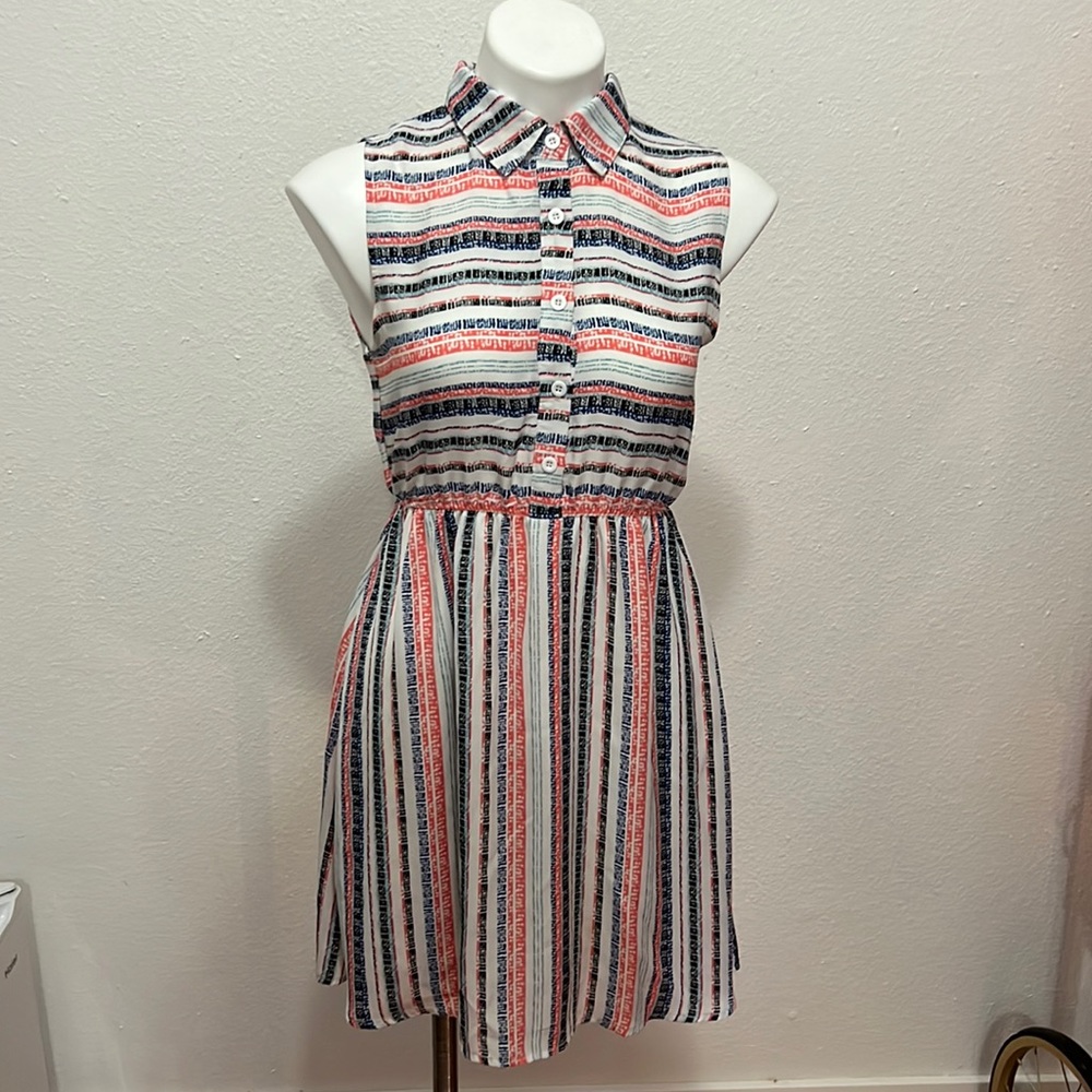 Paper Plane Collared Striped Button Down Dress Sz S/M